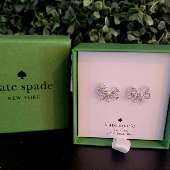 kate spade Jewelry - Kate Spade Silver Rhinestones Bow Earrings